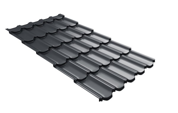 Металлочерепица квинта плюс с 3D резом 0,5 Satin RAL 7024 мокрый асфальт купить в Ставрополе
